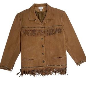 Santa Fe Leather Fringe Tan Southwestern Boho western Jacket Size XL